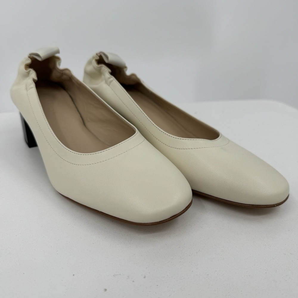 Everlane The Italian Leather Day Heel Bone 6.5 Womens Elastic Back Block Pump